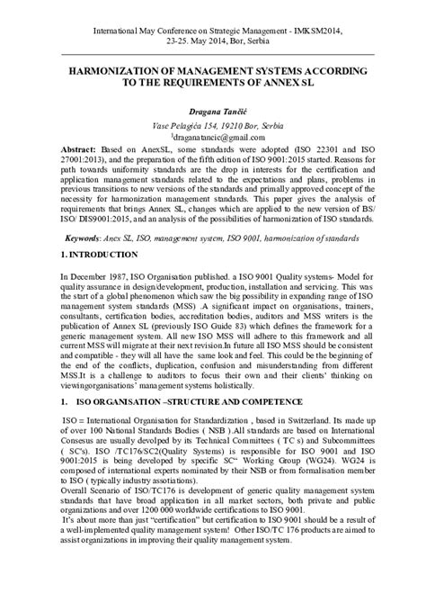 Pdf Harmonization Of Management Systems According To The Requirements