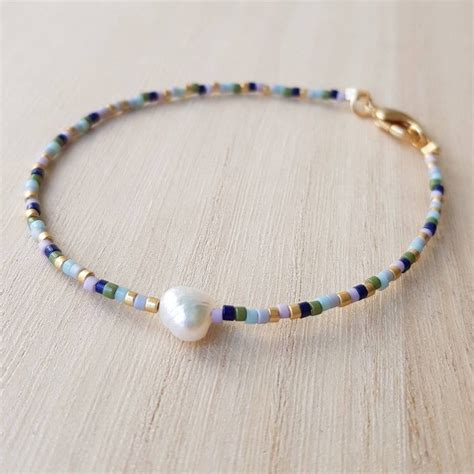 Colorful Freshwater Pearl Stacking Bracelet Dainty Multicolor Etsy In