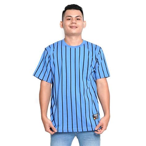 Kaos Stripe Pria Vertikal Belang Belang Lengan Pendek Dewasa Kaos