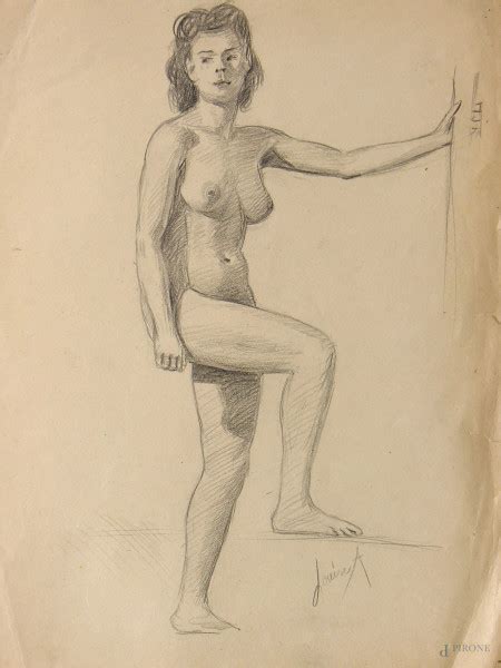 Artista Del Novecento Nudo Femminile Grafite Su Carta Cm X