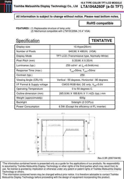 LTA104A260F Datasheet PDF LCD