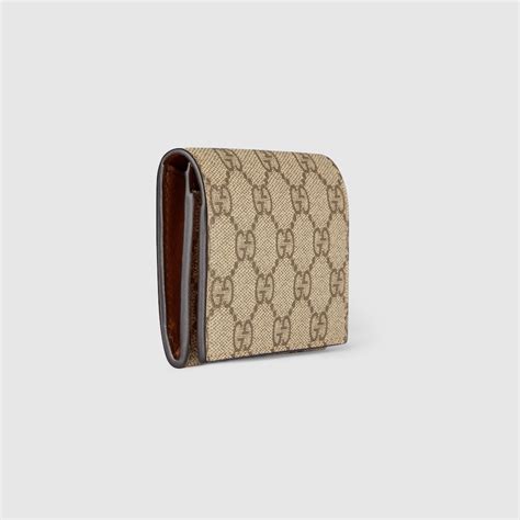 Gg Emblem Bi Fold Card Case In Beige And Dark Brown Fabric Gucci Us