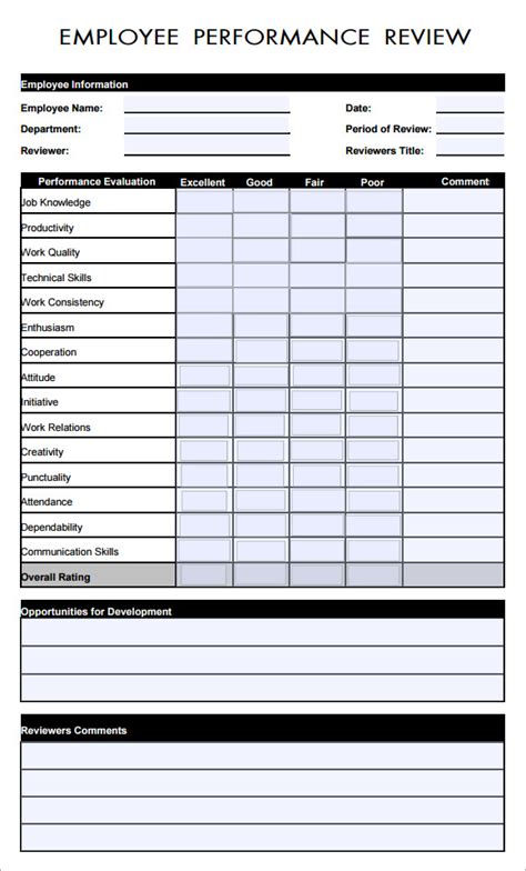 Template Printable Employee Evaluation Form - Printable Templates
