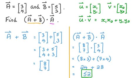 Question Video Calculating The Dot Product Of Two Dimensional Vectors