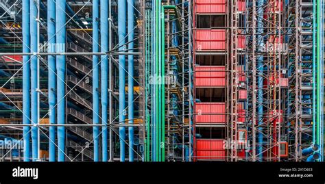 Abstract Facade At Centre Pompidou Or Beaubourg Colorful Inside Out