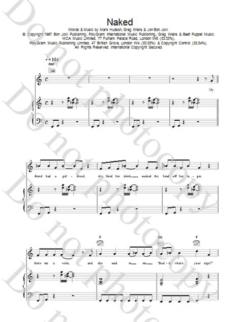 Naked By Jon Bon Jovi Sheet Music For Piano Vocal Guitar Chords At