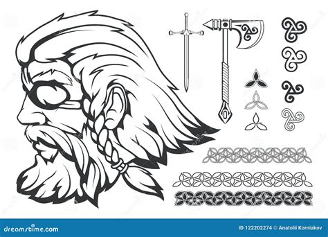 Scandinavian Supreme God of Norse Mythology - Odin. Hand Drawing of Odin Head. Cartoon Bearded ...