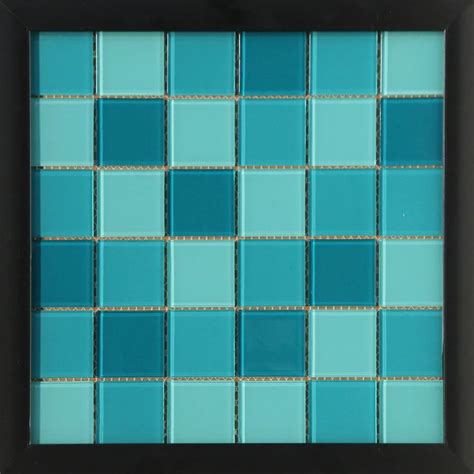 Medallions CM 48 22033 Aqua Blue Crystal Glass Mosaic Square Tiles At