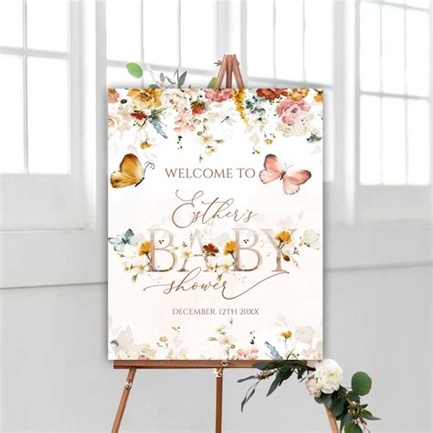 Printable Boho Baby Shower Welcome Sign Baby Girl Wildflower Etsy