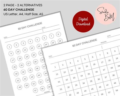 60 Day Challenge Printable Habit Tracker Daily Goal Etsy