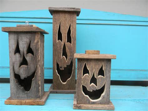 Wood Lantern Made With Rustic Worn Wood Jack O Lantern For Halloween