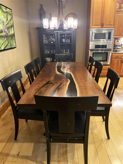 Two Layered Black Resin River Dining Table Cvcf