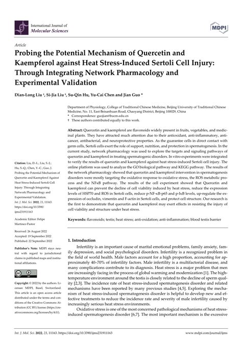 Pdf Probing The Potential Mechanism Of Quercetin And Kaempferol