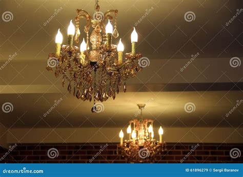 Ceiling Gilded Chandelier In Classic Interior Stock Image Image Of