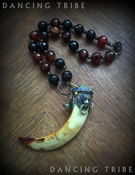 Wild Boar Tusk Necklace Large Tribal Statement By Dancingtribe