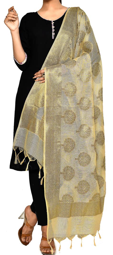 Party Wear Beige And Brown Color Silk Cotton Fabric Dupatta