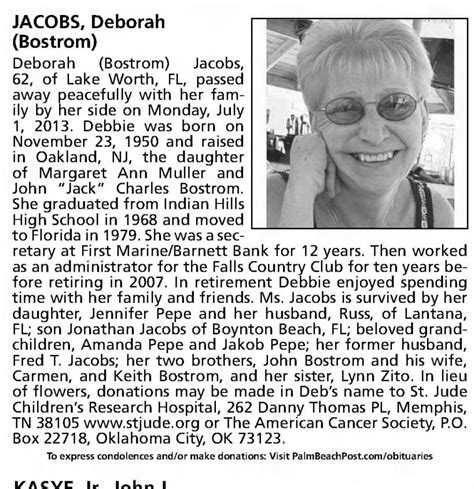 Obituary For Deborah Jacobs 1950 2013 Aged 62