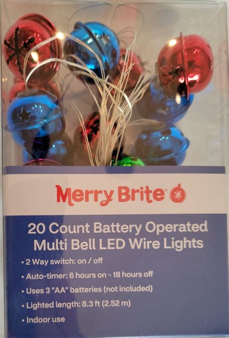 Merry Brite 20 Ct Holiday Battery Led Light Set 8 Ft Multicolor Bell Ebay