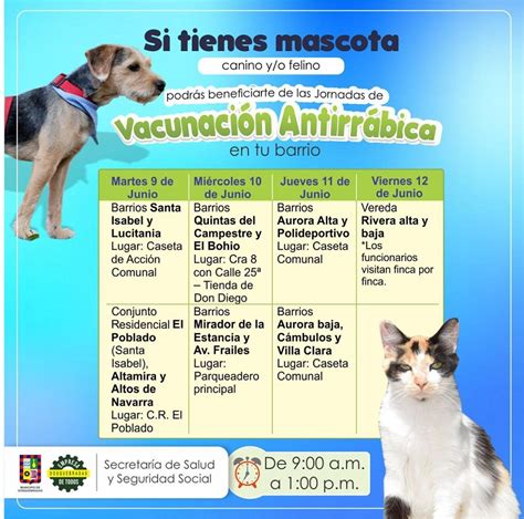 Vacuna antirrábica gratuita para perros y gatos de Dosquebradas