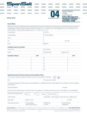 Fillable Online Booking Form Spanset Fax Email Print Pdffiller