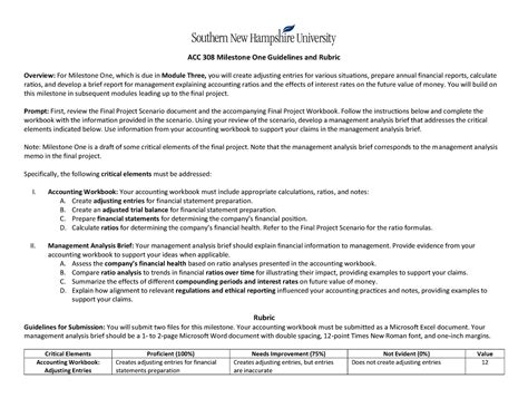 ACC 308 Milestone One Guidelines And Rubric You Will Build On This