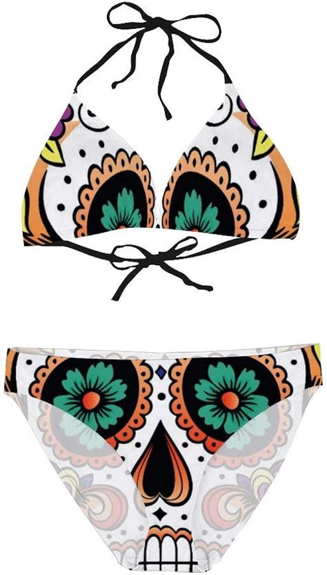 Beautiful Sugar Skull Bikini Set Two Piece Halter Sexy