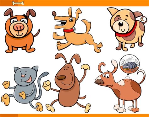 Jeu De Dessin Animé De Personnages De Chiens Vecteur Premium