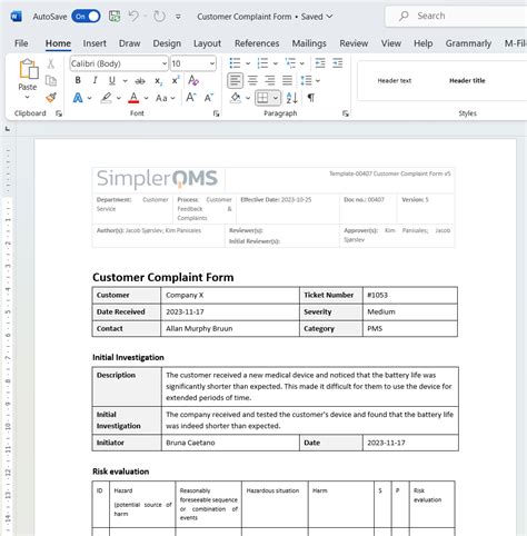 Medical Device Complaint Handling Process