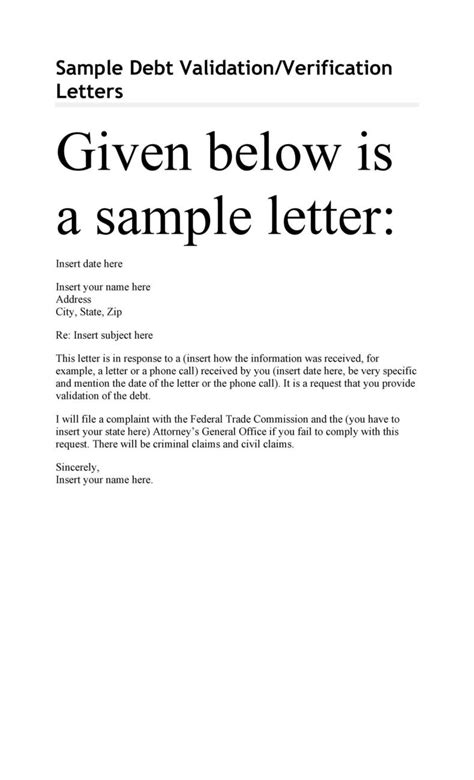 Debt Validation Sample Letter