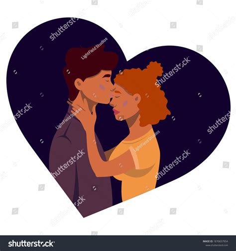 Couple Hugging Kissing Colorful Vector Illustration Stock Vector