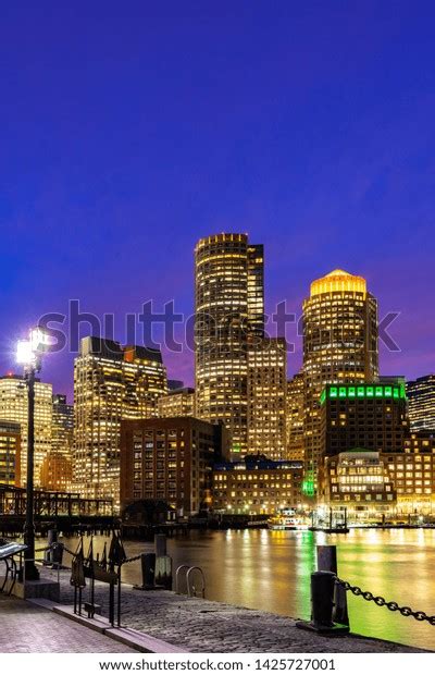 Boston Downtown Skylines Building Cityscape Sunset Stock Photo