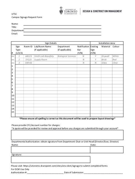 Fillable Online Utsc Campus Signage Request Form Name Title Fax Email