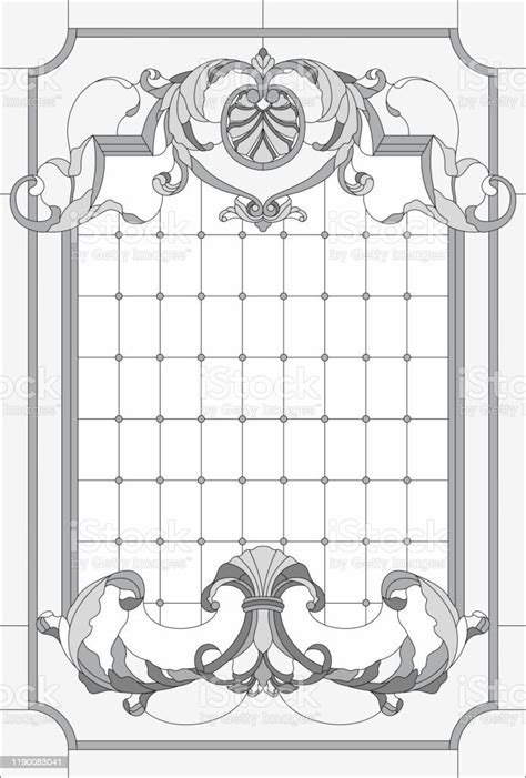 Stainedglass Panel In A Rectangular Frame Classic Window Abstract Floral Arrangement Of Buds And