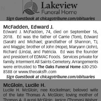 Obituary For Edward J Mcfadden Aged Newspapers