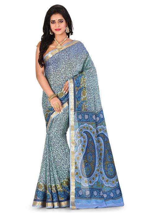 Pure Mysore Crepe Silk Printed Saree In Light Turquoise In 2021