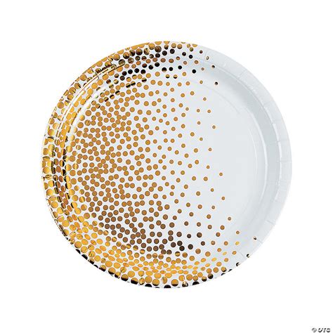 White With Gold Foil Dots Paper Dinner Plates 8 Ct Oriental Trading