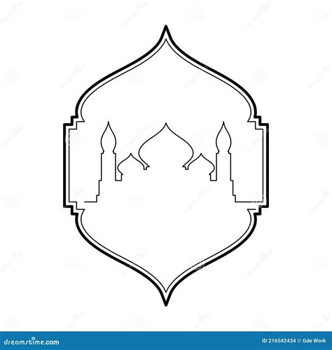 Vector Illustration Of Islamic Mosque Line Art With Frame Border Stock