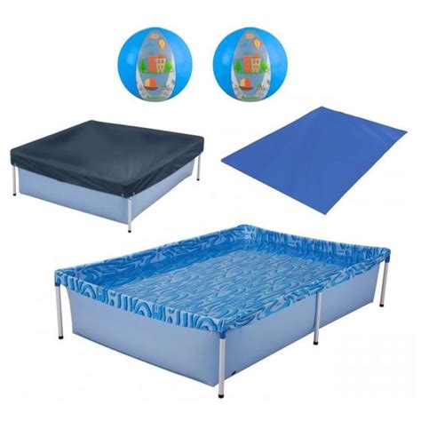 Kit Piscina 1000 Litros Capa Forro 2 Bolas Inflaveis Azul Mor