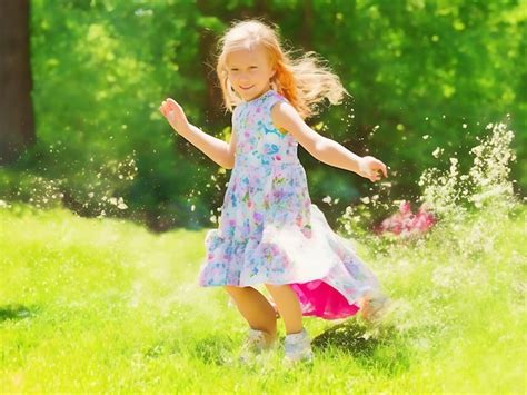 Premium Ai Image Whimsical Summertime Adventures Little Happy Girls Background Ai Generated