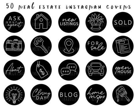 50 Real Estate Instagram Highlight Covers Realtor Icons Black Highlight