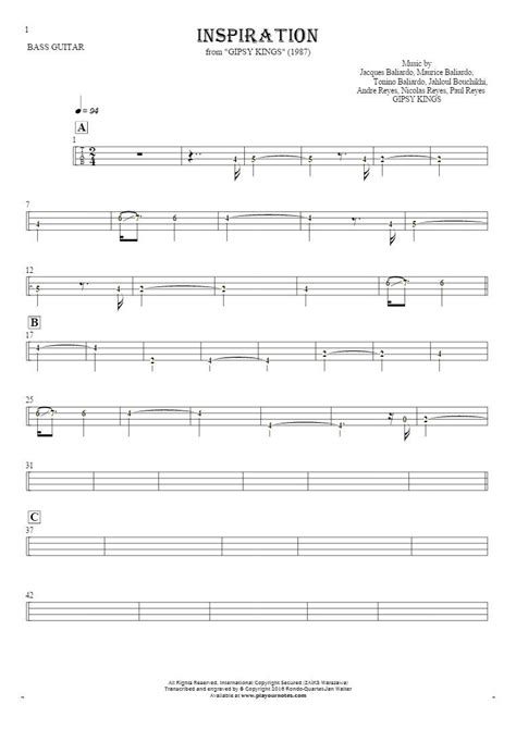 Inspiration Tablature Rhythm Values For Bass Guitar Playyournotes Bass Guitar Tablature