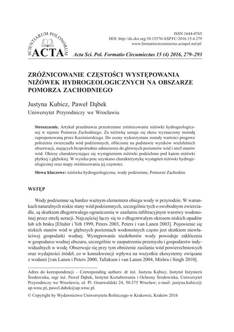 PDF Zróżnicowanie częstości występowania niżówek hydrogeologicznych