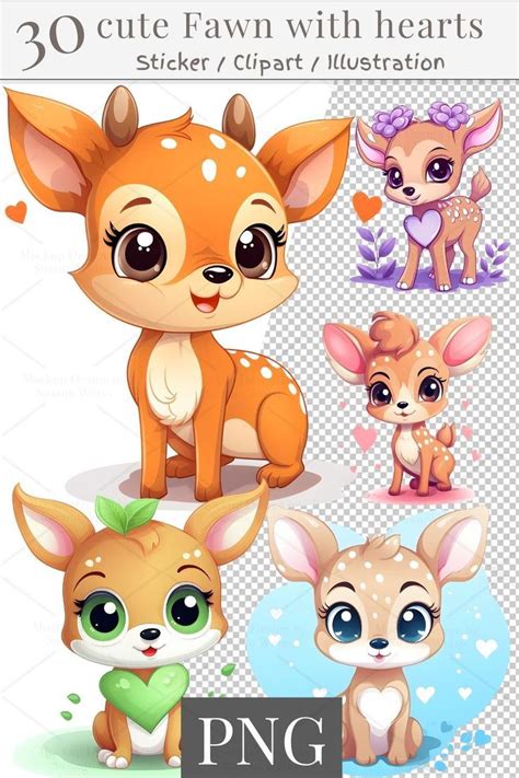 30 Digital Cute Fawn Clipart Set, Cute Fawn Sticker, Cute Fawn ...