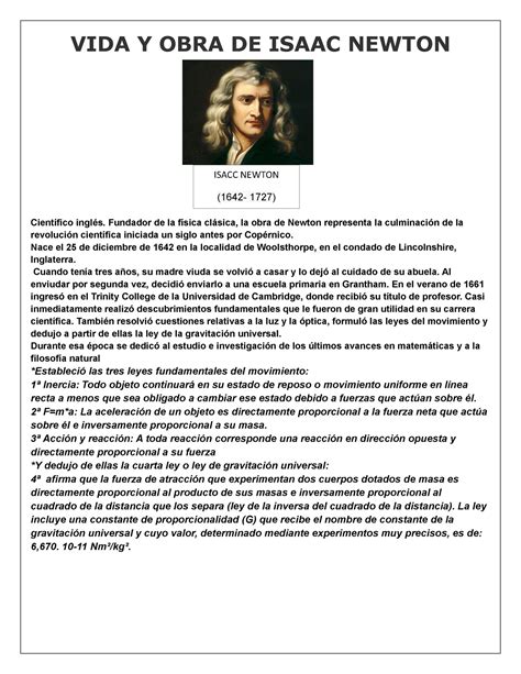 Vida Y Obra De Isaac Newton Vida Y Obra De Isaac Newton Cient Fico