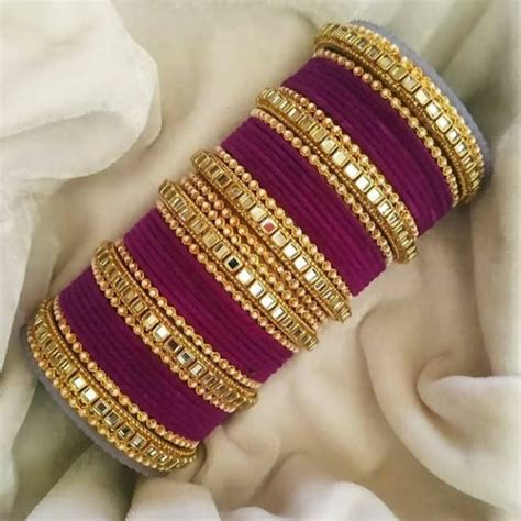 Indian Multi Silk Thread Heavy Bridal Bangles With Kundan Etsy