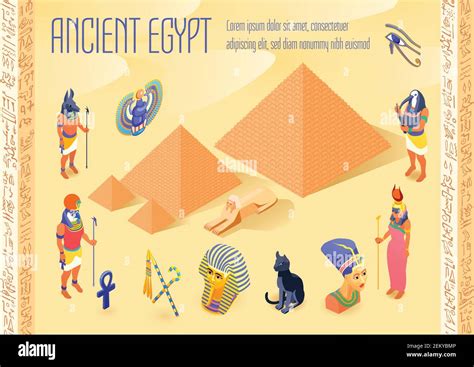 Isometric Poster With Various Symbols Of Ancient Egypt Pyramids