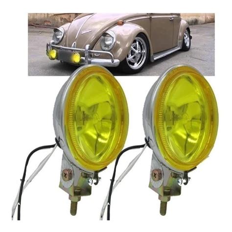 Par Farol Milha Auxiliar Fusca Lente Amarelo Carcaca Cromada Shopee