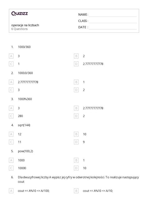 Ponad Operacje Na Liczbach Wymiernych Arkuszy Roboczych Dla