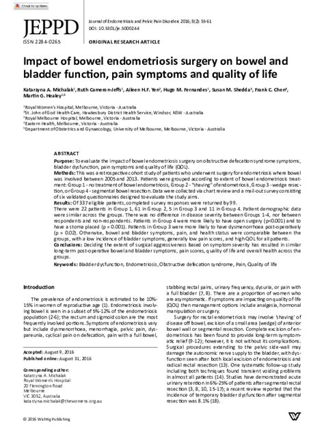Pdf Impact Of Bowel Endometriosis Surgery On Bowel And Bladder