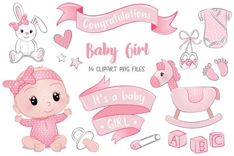 It's a Baby Girl CLIPART PNG. Baby Girl. Bunny, Rocking Horse, Baby ...